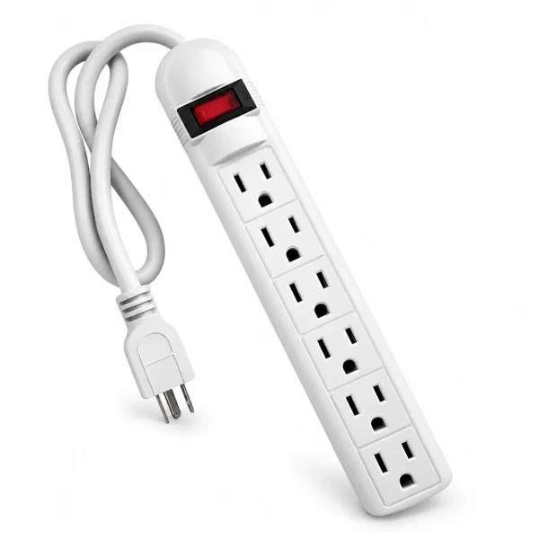 Regleta eléctrica multitoma TRIC 6 tomas con cable 90 cm – vista frontal sobre fondo blanco