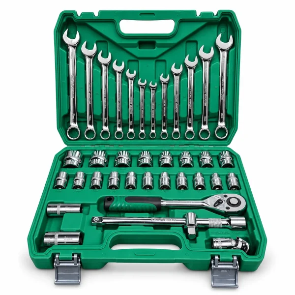 Set de herramientas 37 piezas con copas y llaves Cr-V 1/2" – vista frontal sobre fondo blanco